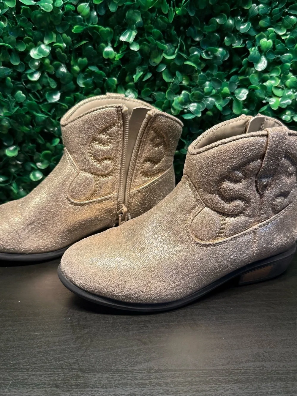 Cat & Jack Shimmery Gold Kid's Cowboy Boots with Side Zip